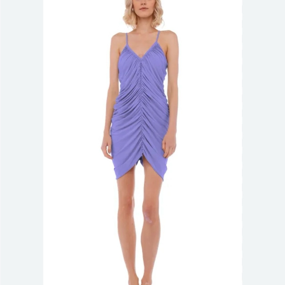 Norma Kamali Lavender Ruched Midi Dress